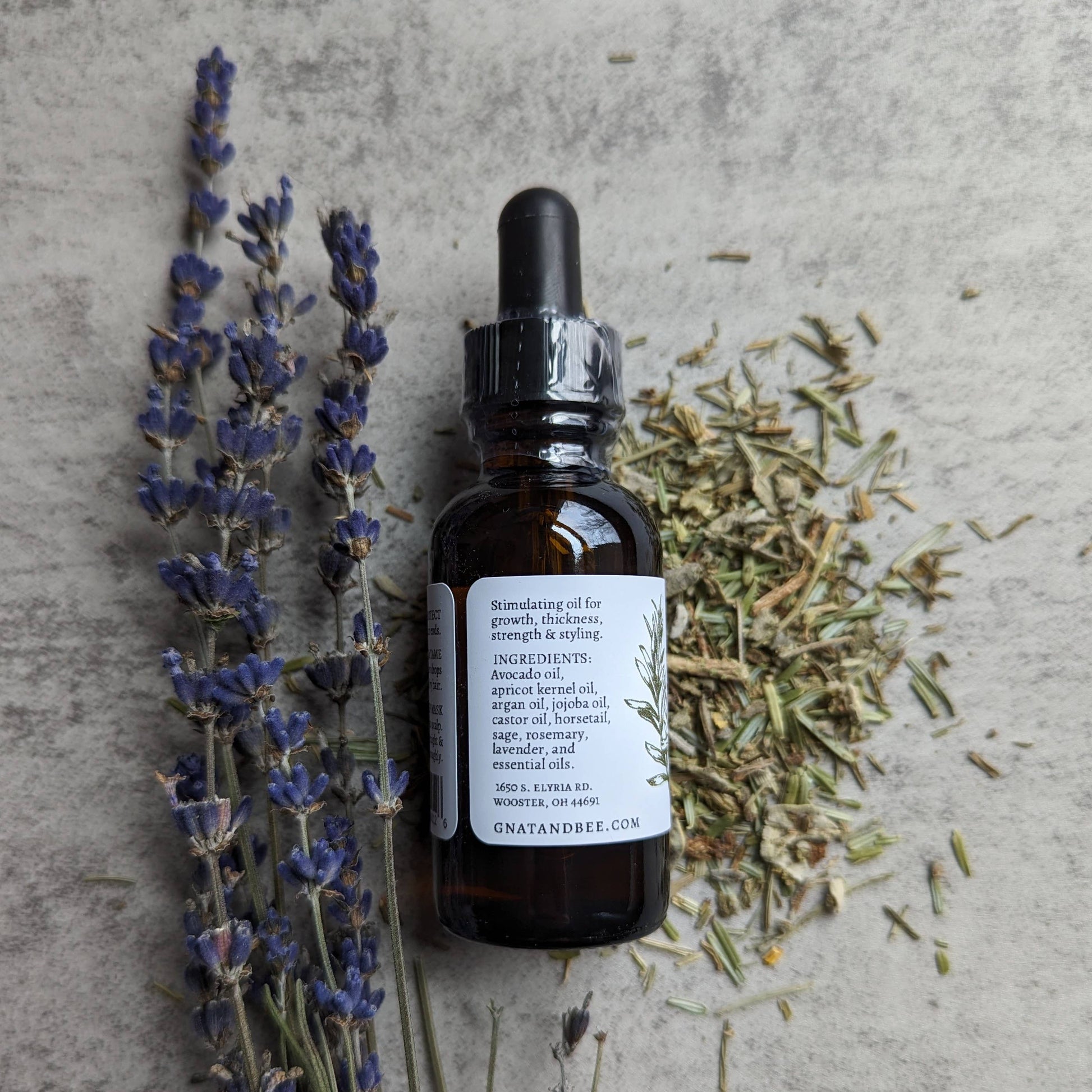 Rosemary and Lavender Hair Serum, Side of Bottle 