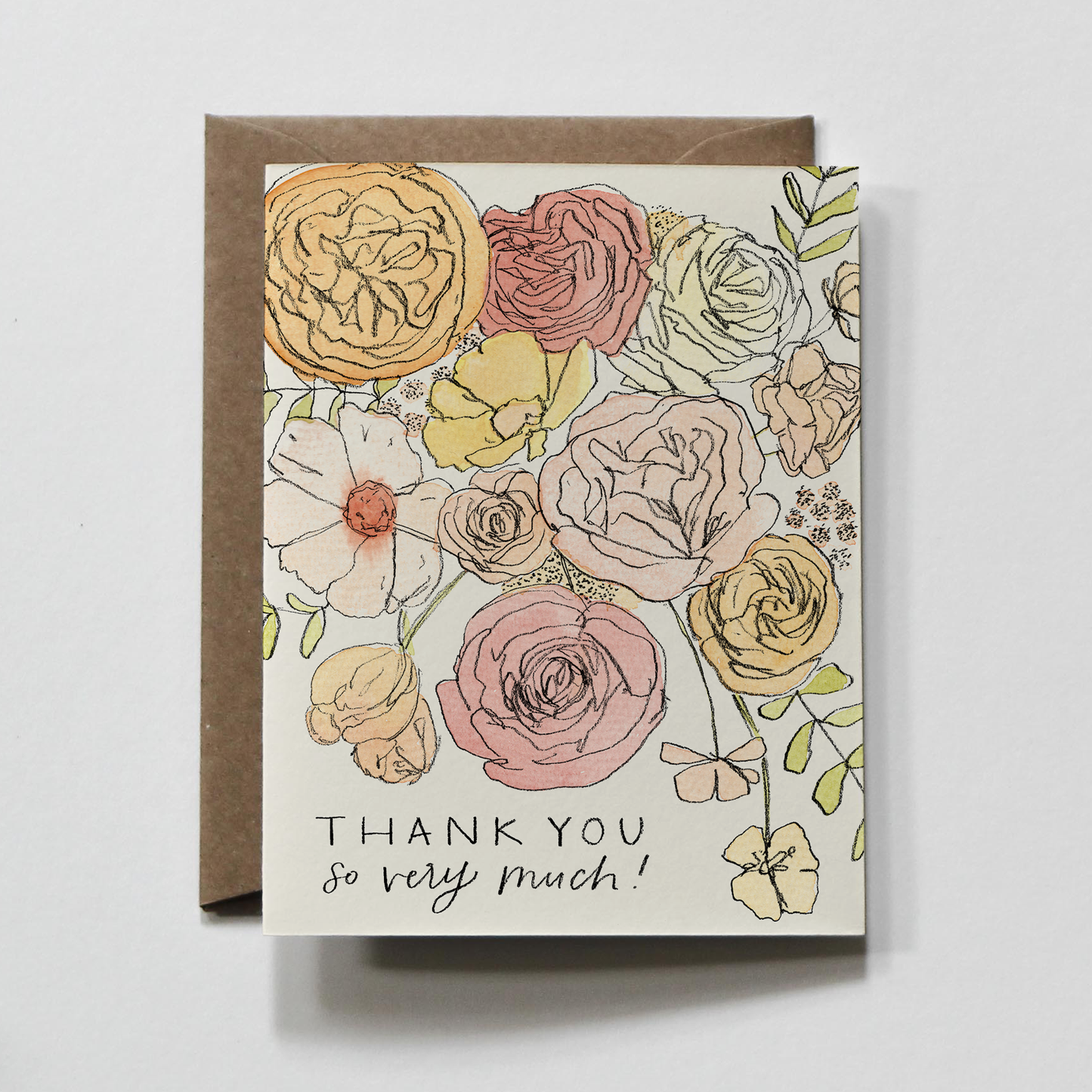 Muted Florals Thank You Greeting Card