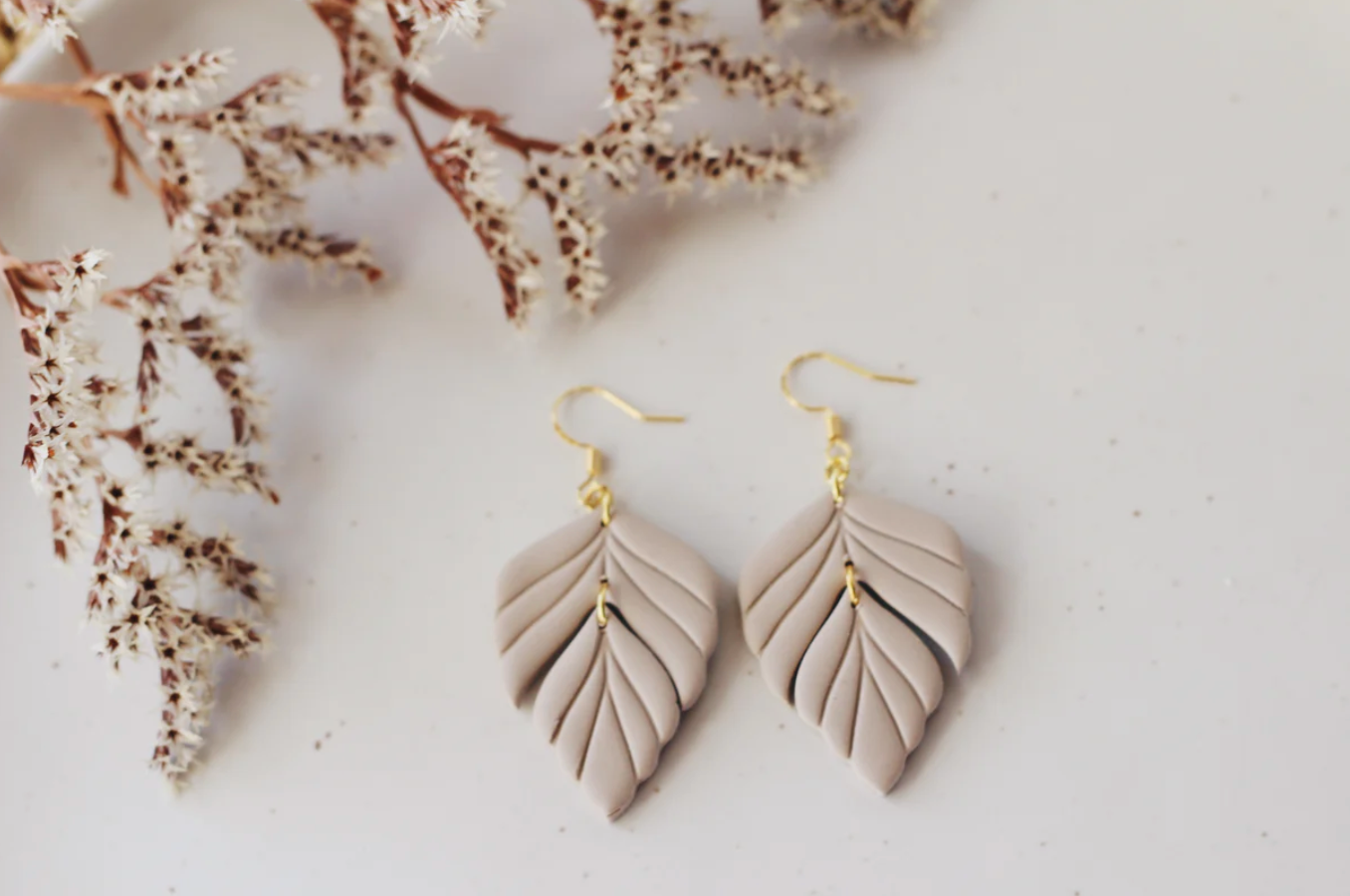 Tan Leaf Earrings