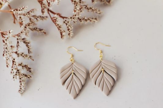 Tan Leaf Earrings