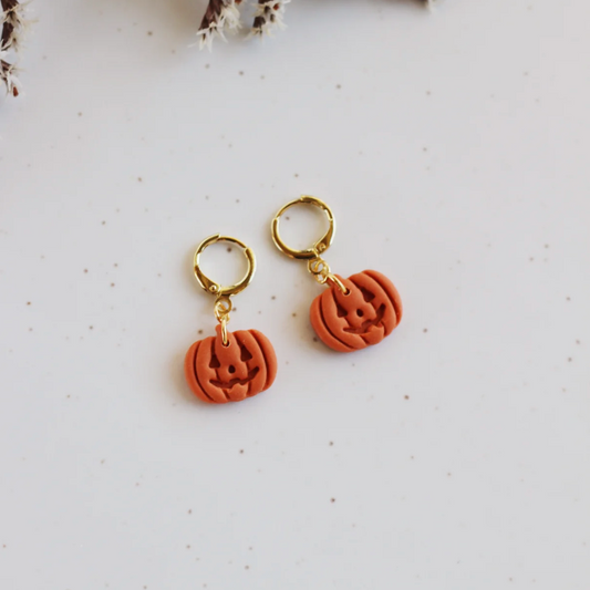 Mini Jack-O-Lantern Huggie Earrings